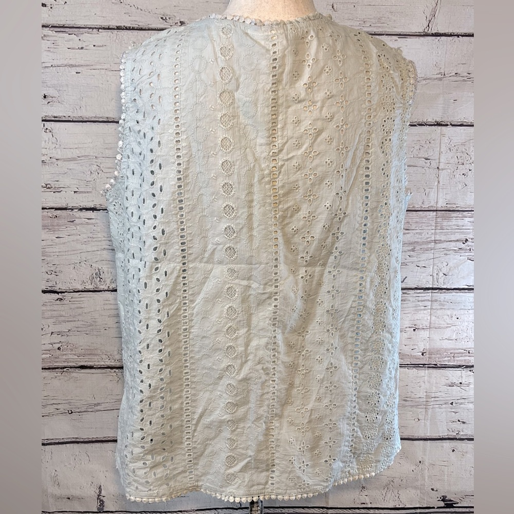 JOIE Tank Top Eyelet w Crochet Shoulders Light Blue-Large - Picture 3 of 3